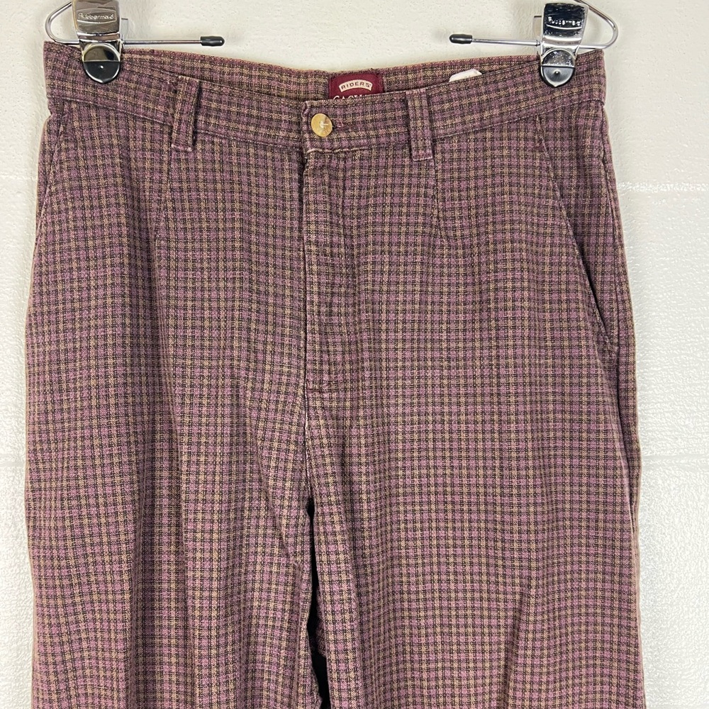 Vintage 90s Riders‎ Casual Lee Pants Women 12 Med Purple Brown Plaid Trousers